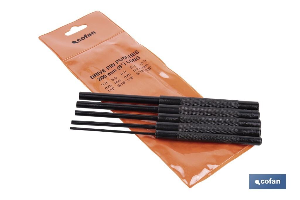 Set de 5 botadores cilíndricos | Diámetros: 3 - 10 mm | Fabricados en acero cromo vanadio templado | Uso Profesional e Industrial - Cofan