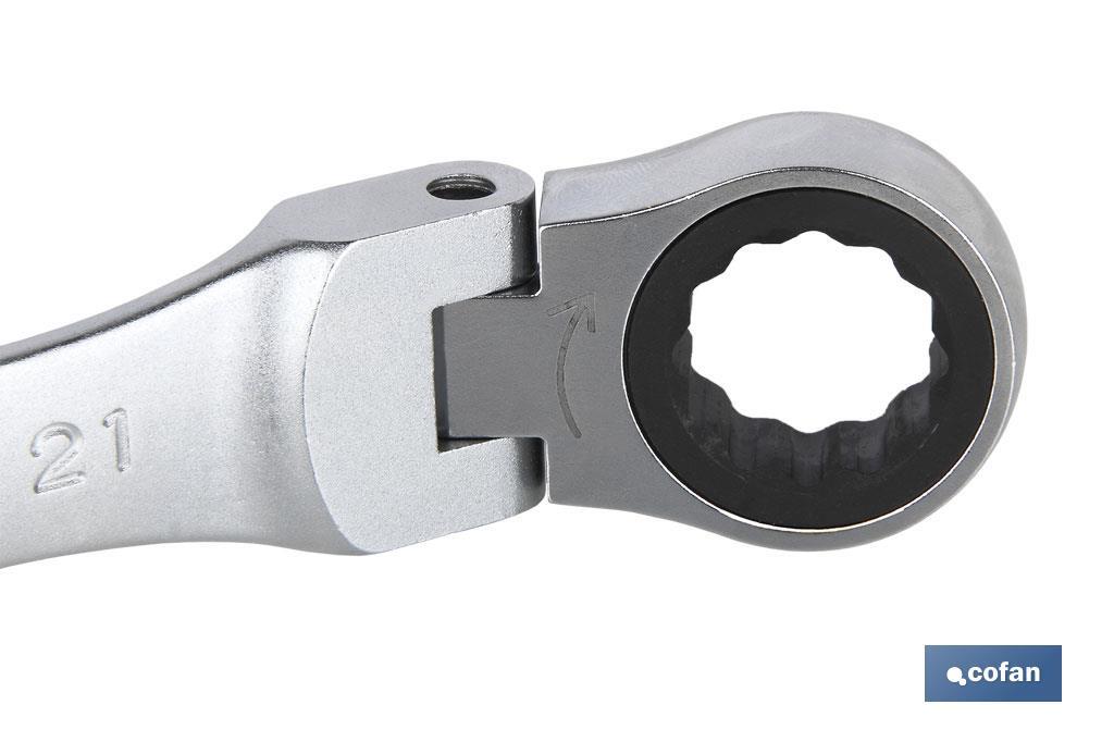 Head ratchet spanner with 180° rotating head | Chrome-vanadium steel | Size: 24mm - Cofan