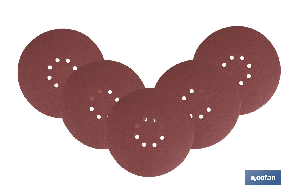 Discos de lija para lijadora de pared y techo | Pack de 5 hojas de lija redondos de óxido de aluminio | Disponibles en diferentes granos - Cofan