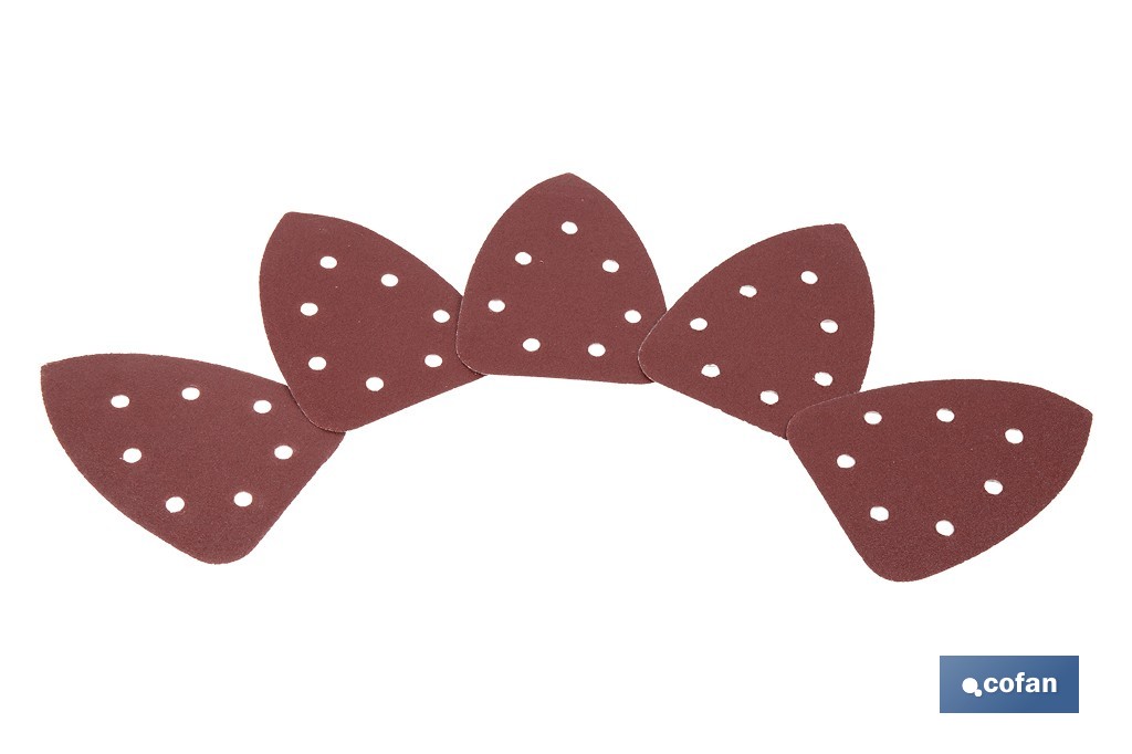 Hojas de lija para lijadora de detalle (Mouse) | Pack de 5 hojas de lija triangulares | Material: óxido de aluminio | Disponibles en diferentes granos - Cofan