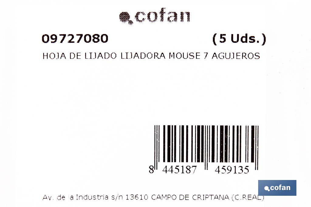 Hojas de lija para lijadora de detalle (Mouse) | Pack de 5 hojas de lija triangulares | Material: óxido de aluminio | Disponibles en diferentes granos - Cofan