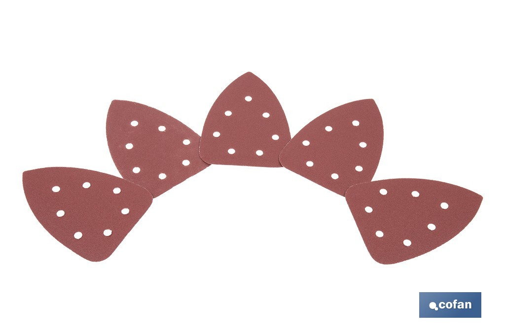 Hojas de lija para lijadora de detalle (Mouse) | Pack de 5 hojas de lija triangulares | Material: óxido de aluminio | Disponibles en diferentes granos - Cofan