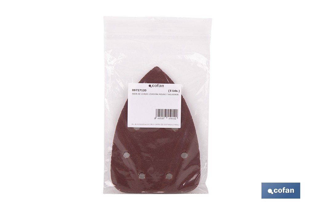 Hojas de lija para lijadora de detalle (Mouse) | Pack de 5 hojas de lija triangulares | Material: óxido de aluminio | Disponibles en diferentes granos - Cofan