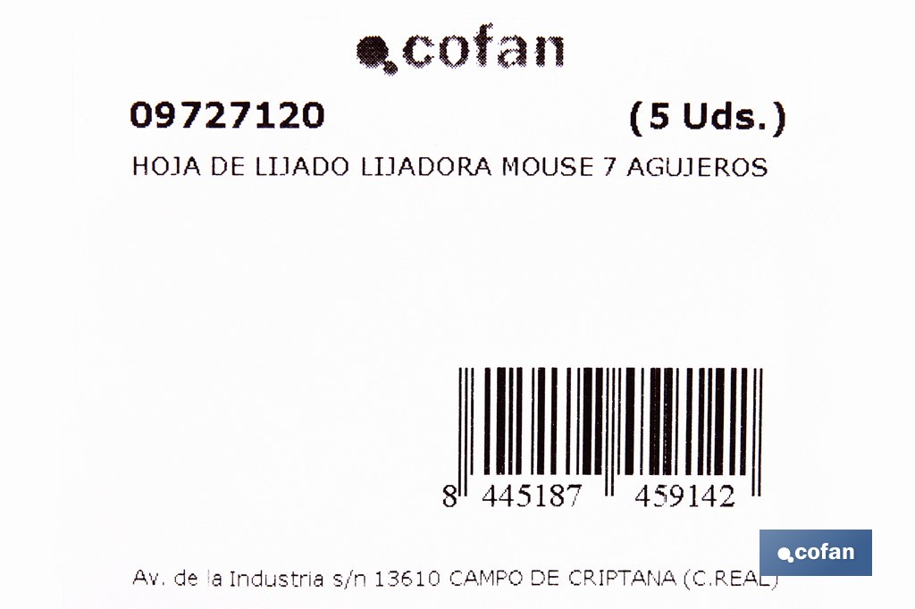 Hojas de lija para lijadora de detalle (Mouse) | Pack de 5 hojas de lija triangulares | Material: óxido de aluminio | Disponibles en diferentes granos - Cofan