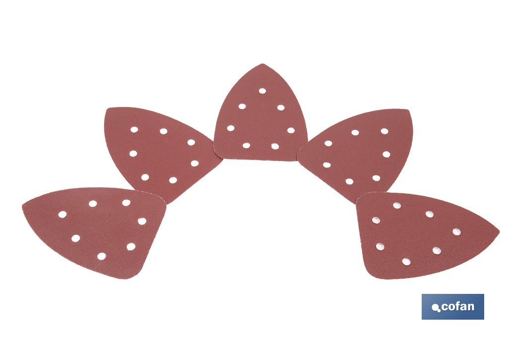 Hojas de lija para lijadora de detalle (Mouse) | Pack de 5 hojas de lija triangulares | Material: óxido de aluminio | Disponibles en diferentes granos - Cofan