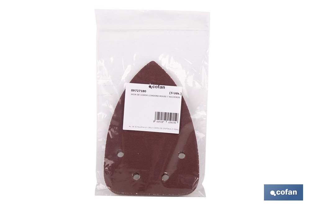 Hojas de lija para lijadora de detalle (Mouse) | Pack de 5 hojas de lija triangulares | Material: óxido de aluminio | Disponibles en diferentes granos - Cofan