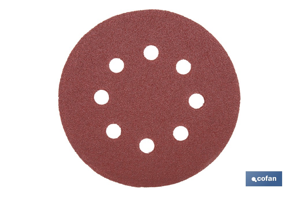 Discos de lija para lijadora Orbital | Pack de 5 hojas de lija redondas | Material: óxido de aluminio | Disponibles en diferentes granos - Cofan