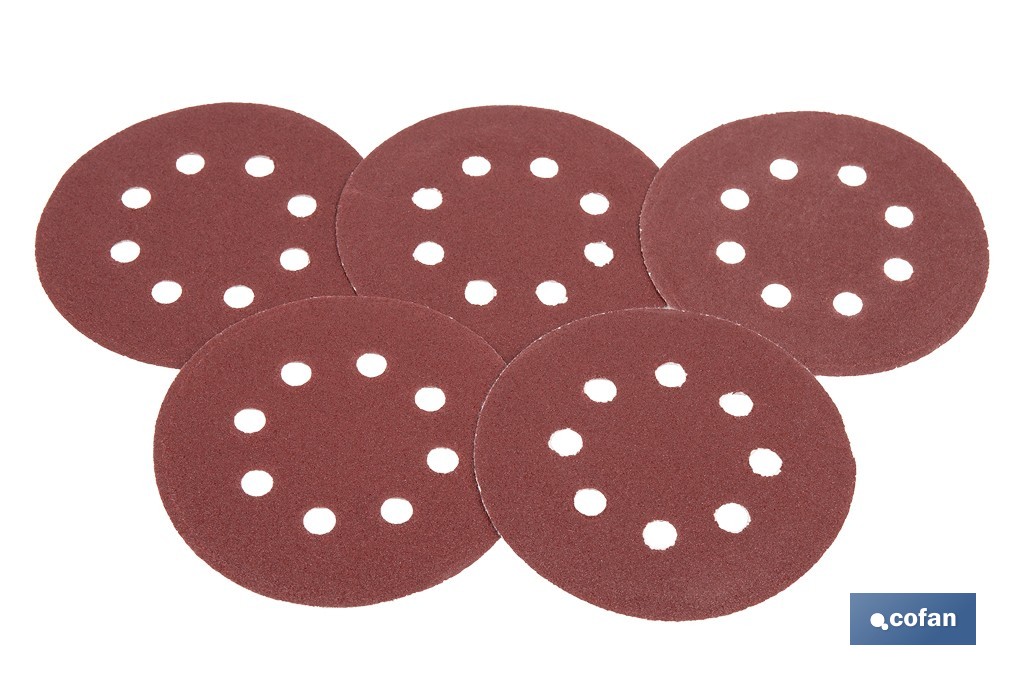 Discos de lija para lijadora Orbital | Pack de 5 hojas de lija redondas | Material: óxido de aluminio | Disponibles en diferentes granos - Cofan