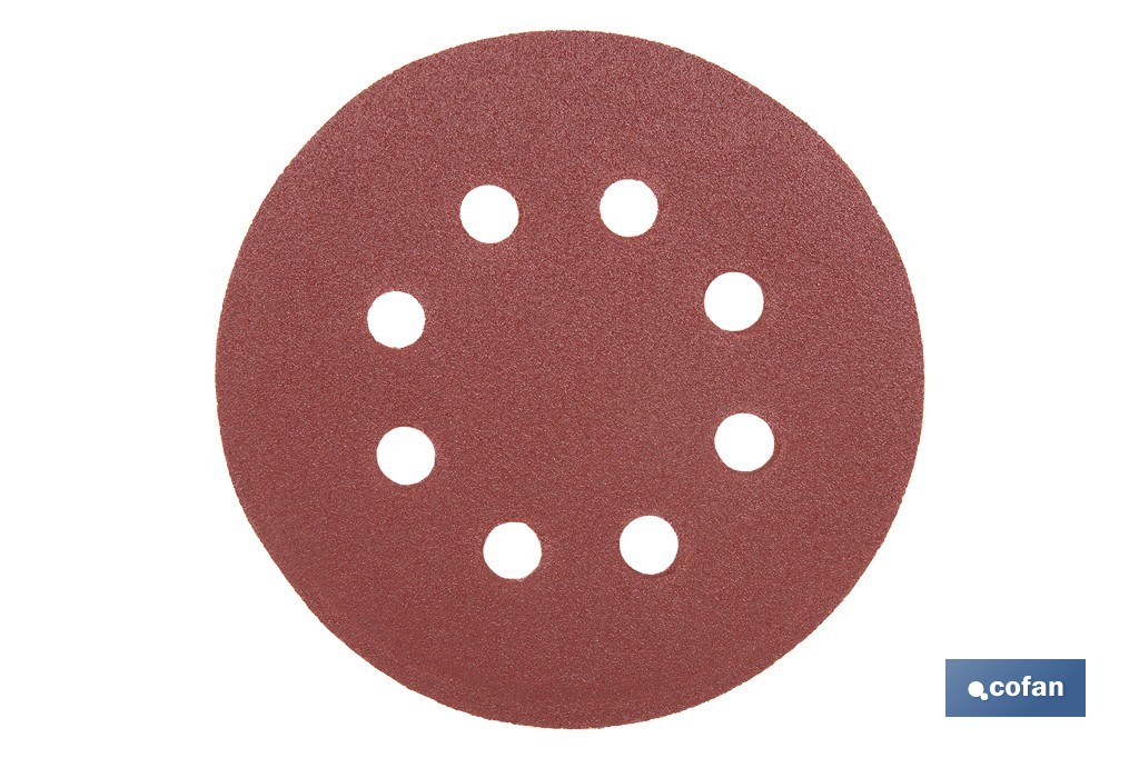 Discos de lija para lijadora Orbital | Pack de 5 hojas de lija redondas | Material: óxido de aluminio | Disponibles en diferentes granos - Cofan