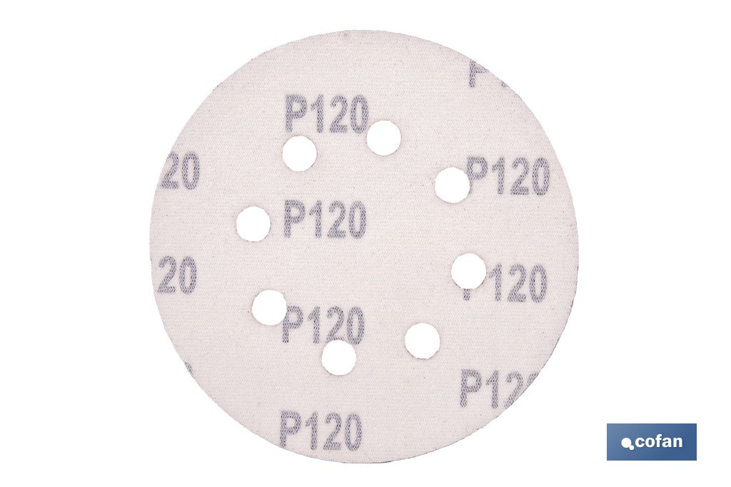 Discos de lija para lijadora Orbital | Pack de 5 hojas de lija redondas | Material: óxido de aluminio | Disponibles en diferentes granos - Cofan