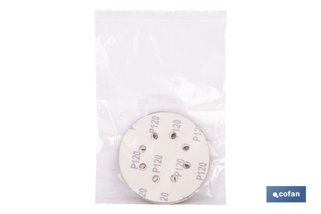 Discos de lija para lijadora Orbital | Pack de 5 hojas de lija redondas | Material: óxido de aluminio | Disponibles en diferentes granos - Cofan
