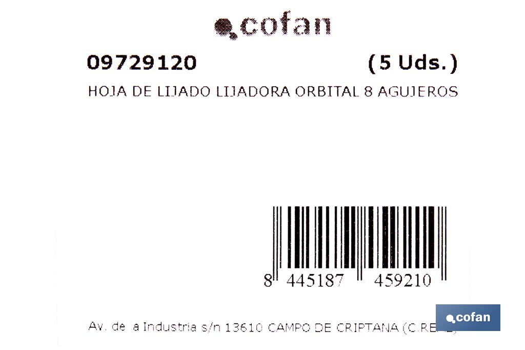 Discos de lija para lijadora Orbital | Pack de 5 hojas de lija redondas | Material: óxido de aluminio | Disponibles en diferentes granos - Cofan