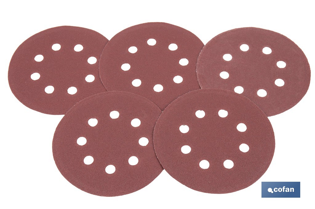 Discos de lija para lijadora Orbital | Pack de 5 hojas de lija redondas | Material: óxido de aluminio | Disponibles en diferentes granos - Cofan