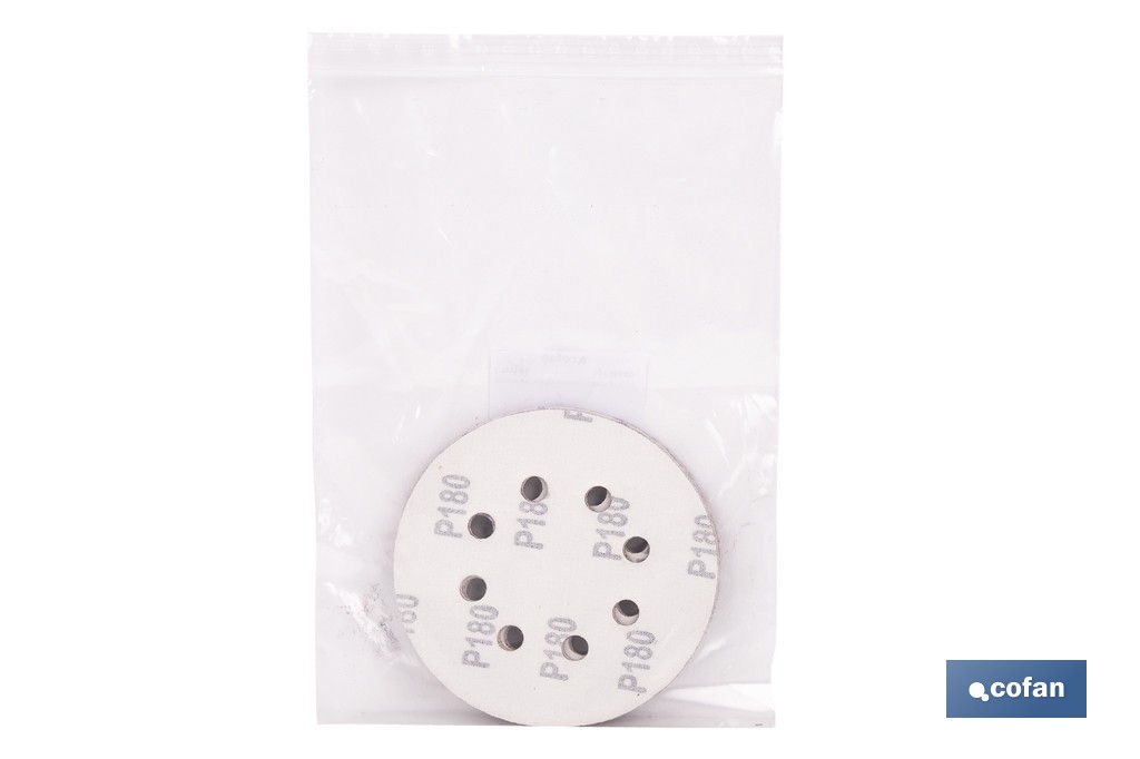 Discos de lija para lijadora Orbital | Pack de 5 hojas de lija redondas | Material: óxido de aluminio | Disponibles en diferentes granos - Cofan
