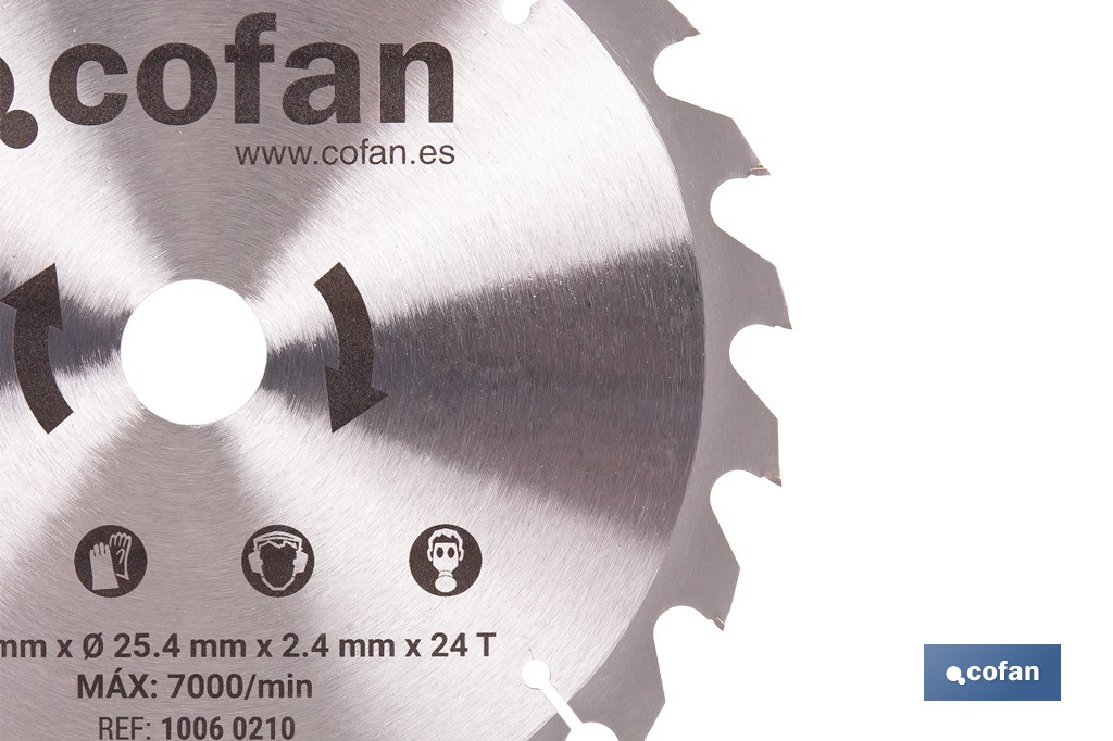 Disco de corte para madera Ø210 mm con 24 dientes | Compatible con sierras ingletadoras | Cortes limpios y precisos en madera, plástico y metal blando - Cofan