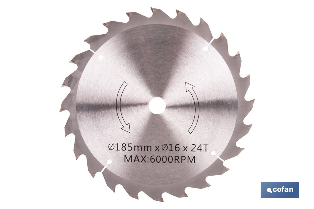 Hoja de sierra circular para madera Ø185 mm con 24 dientes | Compatible con sierras circulares | Corte limpio en madera, plástico y metal blando - Cofan