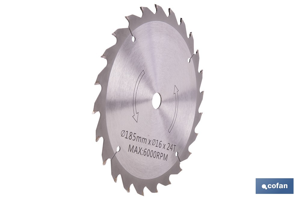 Hoja de sierra circular para madera Ø185 mm con 24 dientes | Compatible con sierras circulares | Corte limpio en madera, plástico y metal blando - Cofan