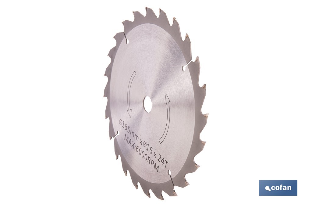 Hoja de sierra circular para madera Ø185 mm con 24 dientes | Compatible con sierras circulares | Corte limpio en madera, plástico y metal blando - Cofan