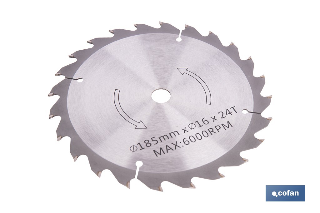 Hoja de sierra circular para madera Ø185 mm con 24 dientes | Compatible con sierras circulares | Corte limpio en madera, plástico y metal blando - Cofan