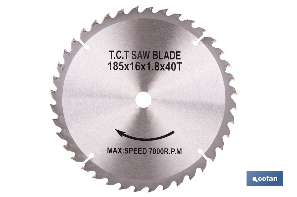 Disco de corte para madera Ø185 mm | Adecuada para sierra ingletadora | Cortes precisos en madera, plástico y metal blando - Cofan