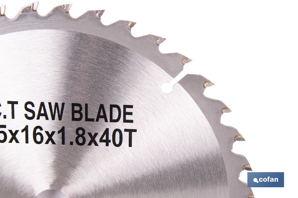 Disco de corte para madera Ø185 mm | Adecuada para sierra ingletadora | Cortes precisos en madera, plástico y metal blando - Cofan