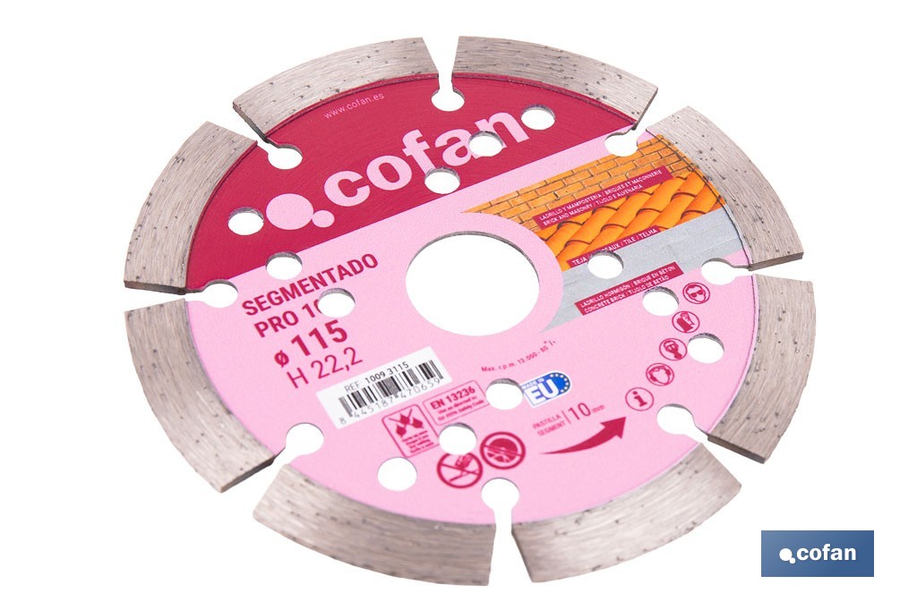 Disco de corte segmentado ventilado | Para ladrillo y hormigón | Corte en seco | Disponible en diferentes medidas - Cofan
