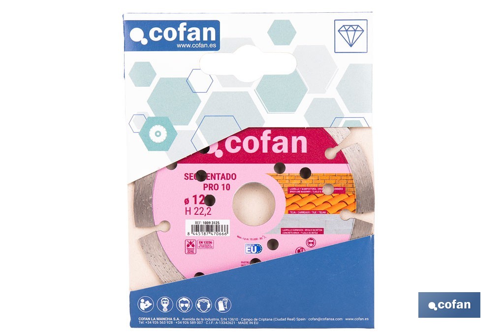 Disco de corte segmentado ventilado | Para ladrillo y hormigón | Corte en seco | Disponible en diferentes medidas - Cofan