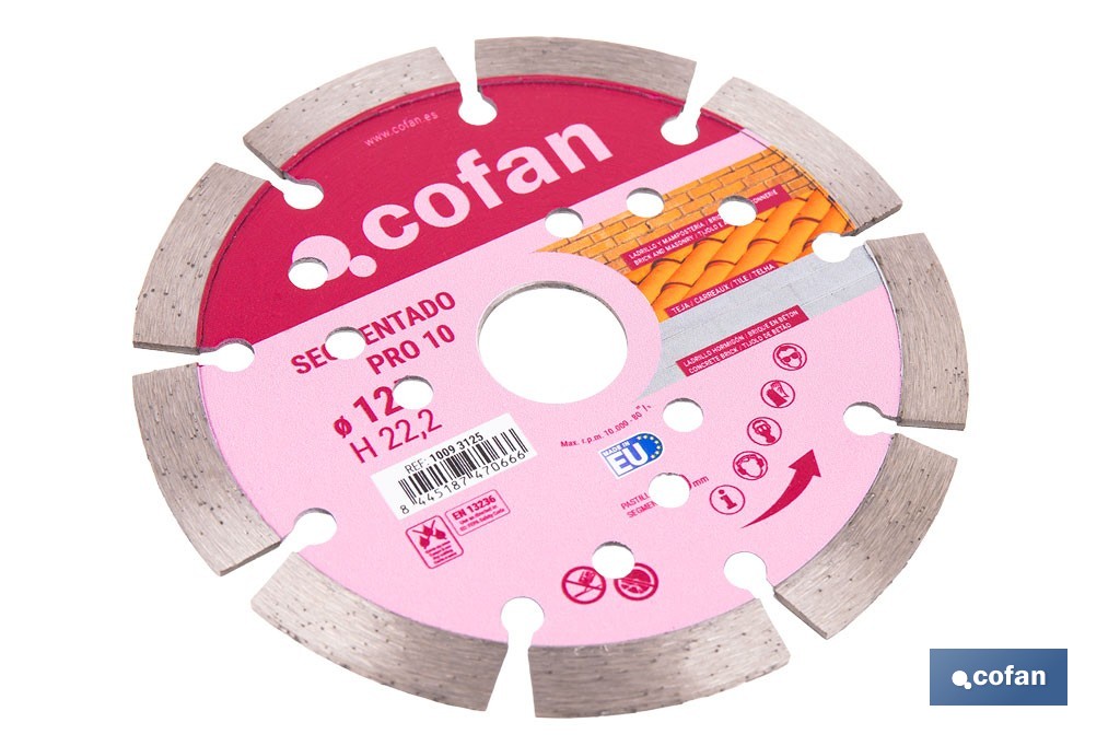 Disco de corte segmentado ventilado | Para ladrillo y hormigón | Corte en seco | Disponible en diferentes medidas - Cofan