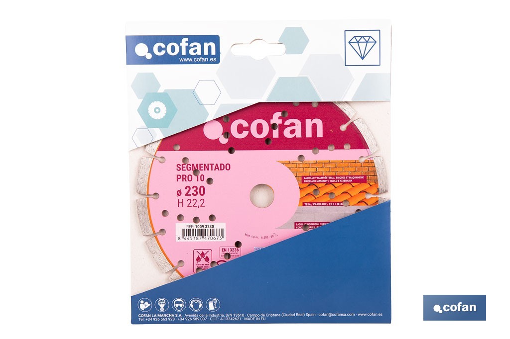 Disco de corte segmentado ventilado | Para ladrillo y hormigón | Corte en seco | Disponible en diferentes medidas - Cofan