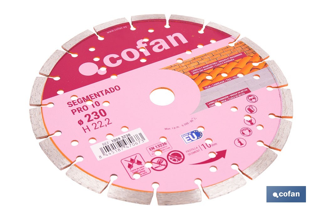 Disco de corte segmentado ventilado | Para ladrillo y hormigón | Corte en seco | Disponible en diferentes medidas - Cofan