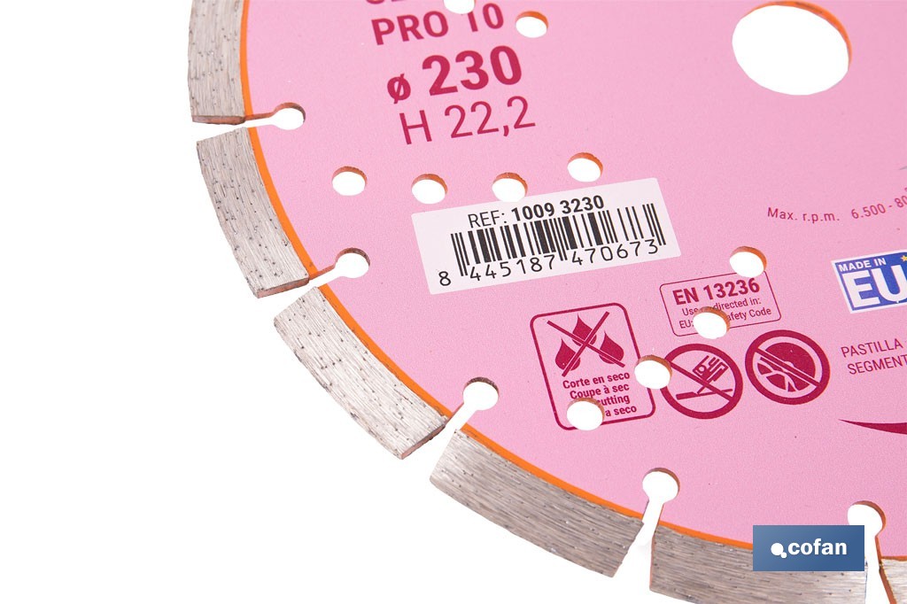Disco de corte segmentado ventilado | Para ladrillo y hormigón | Corte en seco | Disponible en diferentes medidas - Cofan