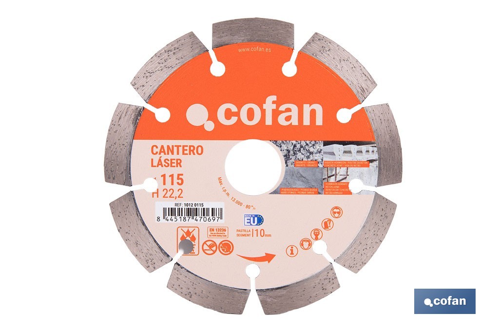 Disco de diamante cantero láser profesional | Adecuado para corte en seco en piedra, granito y hormigón | Disponible en diferentes medidas - Cofan