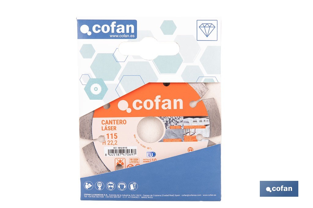 Disco de diamante cantero láser profesional | Adecuado para corte en seco en piedra, granito y hormigón | Disponible en diferentes medidas - Cofan