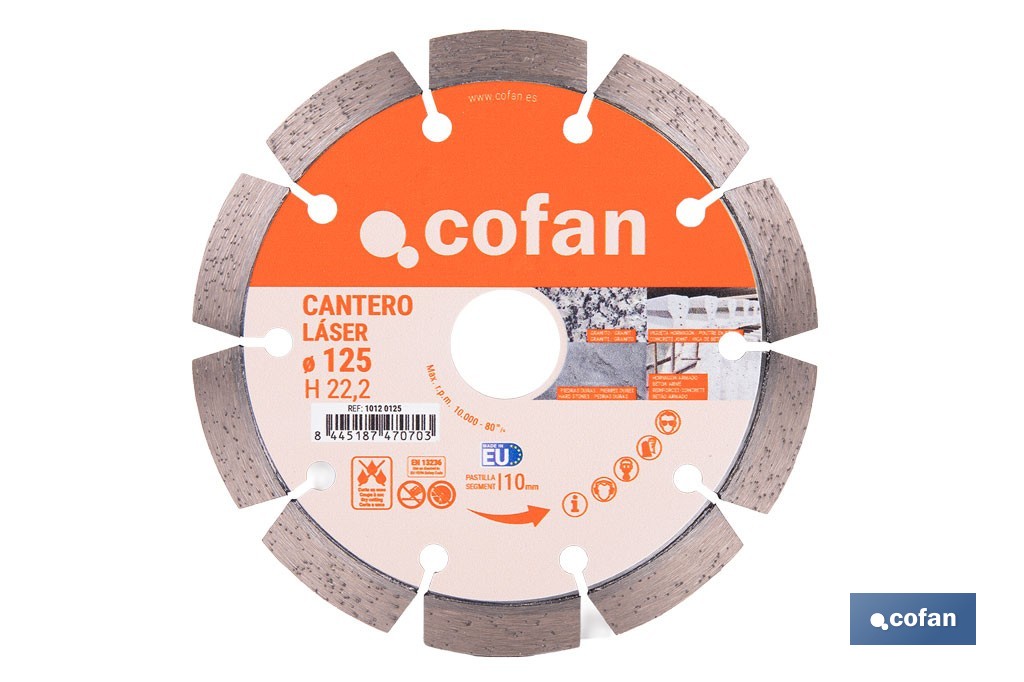 Disco de diamante cantero láser profesional | Adecuado para corte en seco en piedra, granito y hormigón | Disponible en diferentes medidas - Cofan