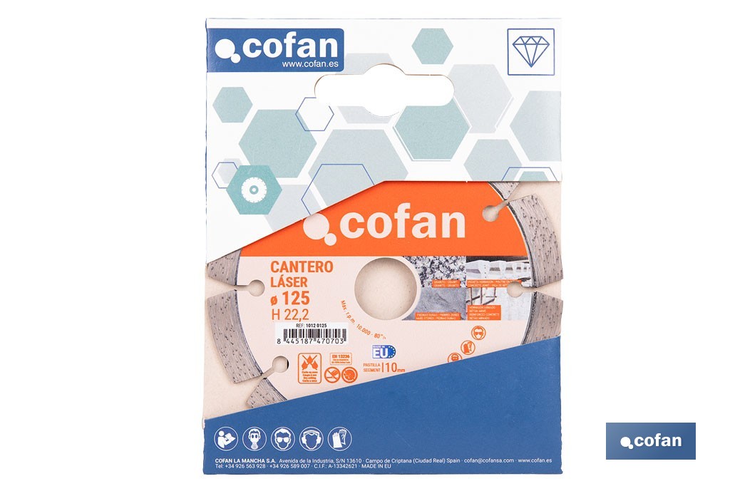 Disco de diamante cantero láser profesional | Adecuado para corte en seco en piedra, granito y hormigón | Disponible en diferentes medidas - Cofan