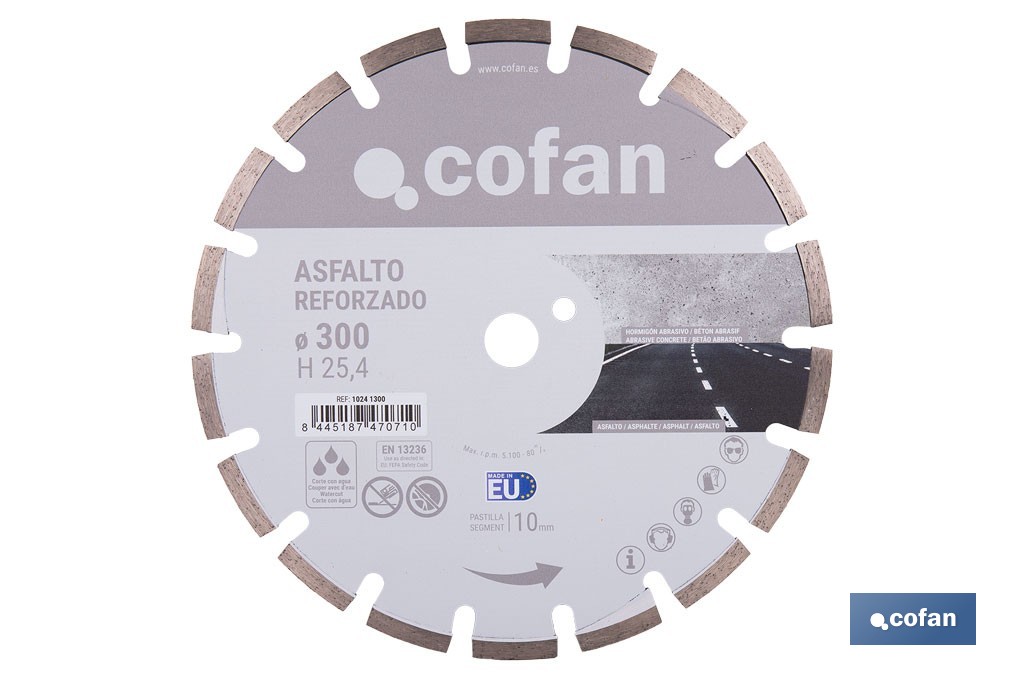 Disco de diamante reforzado soldado por láser | Corte húmedo en asfalto y hormigón abrasivo | Disponible en diferentes medidas - Cofan