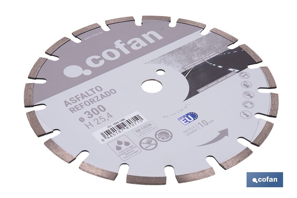 Disco de diamante reforzado soldado por láser | Corte húmedo en asfalto y hormigón abrasivo | Disponible en diferentes medidas - Cofan
