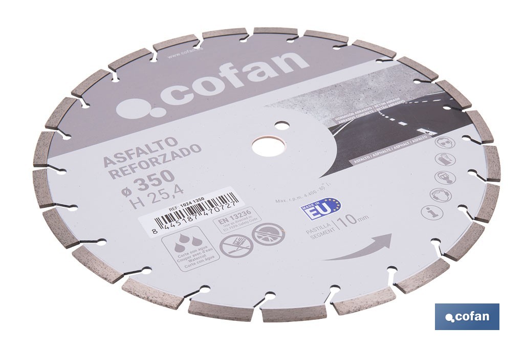 Disco de diamante reforzado soldado por láser | Corte húmedo en asfalto y hormigón abrasivo | Disponible en diferentes medidas - Cofan