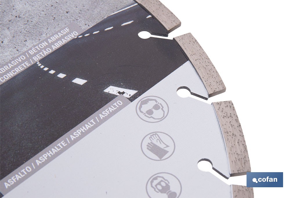 Disco de diamante reforzado soldado por láser | Corte húmedo en asfalto y hormigón abrasivo | Disponible en diferentes medidas - Cofan