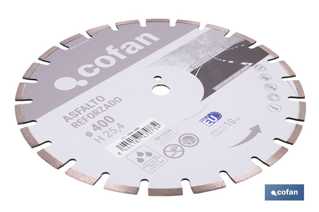 Disco de diamante reforzado soldado por láser | Corte húmedo en asfalto y hormigón abrasivo | Disponible en diferentes medidas - Cofan