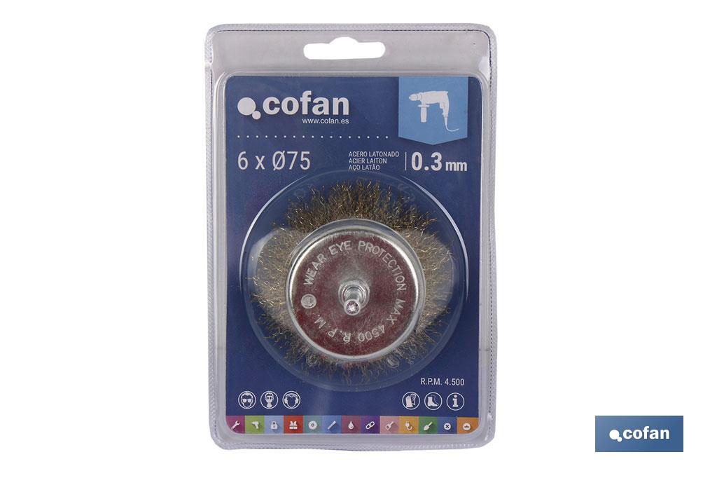 Crimped cup wire brush, brass-plated steel - Cofan