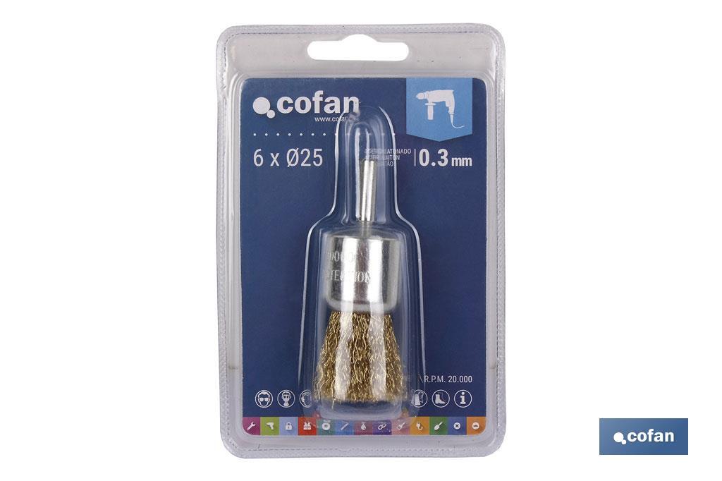 Crimped end wire brush, brass-plated steel - Cofan