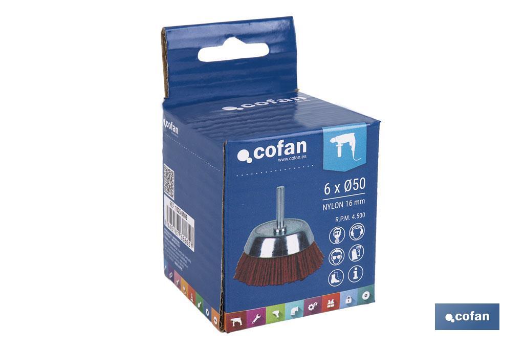 Escova de copo abrasiva com fio de nylon | Disponível em diferentes tamanhos | Adequada para polir, esmerilhar, remover ferrugem, etc. - Cofan