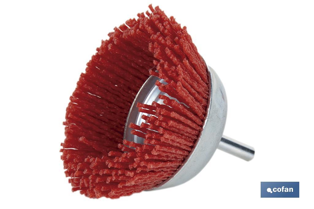 Escova de copo abrasiva com fio de nylon | Disponível em diferentes tamanhos | Adequada para polir, esmerilhar, remover ferrugem, etc. - Cofan