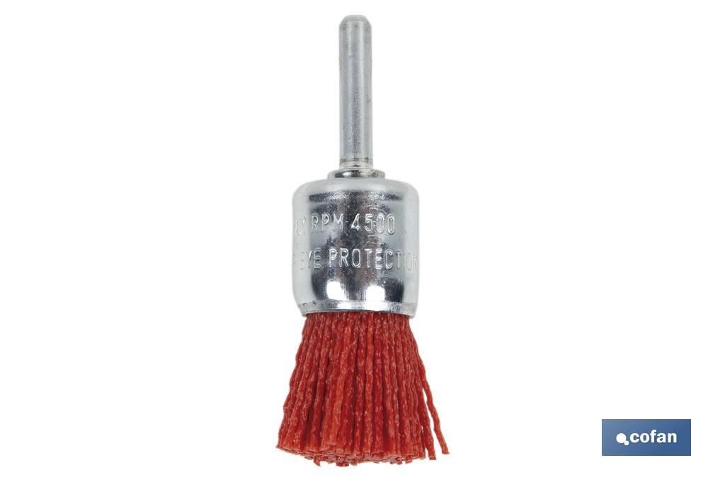Escova tipo pincel com fios de nylon abravisa | Diâmetro de 6 mm x 25 mm | Adequada para polir, esmerilhar, remover ferrugem, etc. - Cofan