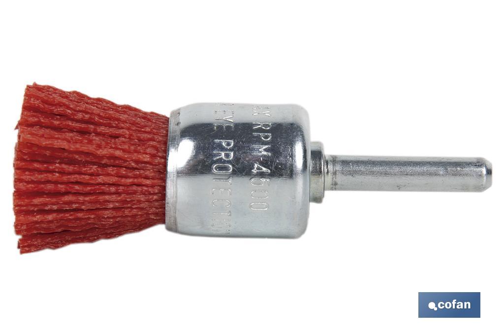 Escova tipo pincel com fios de nylon abravisa | Diâmetro de 6 mm x 25 mm | Adequada para polir, esmerilhar, remover ferrugem, etc. - Cofan