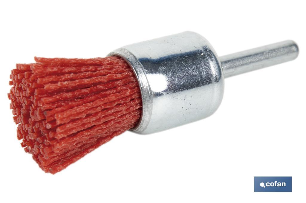 Escova tipo pincel com fios de nylon abravisa | Diâmetro de 6 mm x 25 mm | Adequada para polir, esmerilhar, remover ferrugem, etc. - Cofan