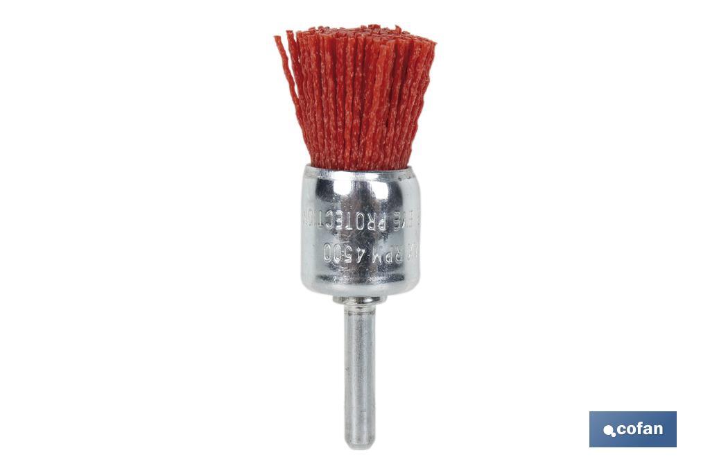 Escova tipo pincel com fios de nylon abravisa | Diâmetro de 6 mm x 25 mm | Adequada para polir, esmerilhar, remover ferrugem, etc. - Cofan