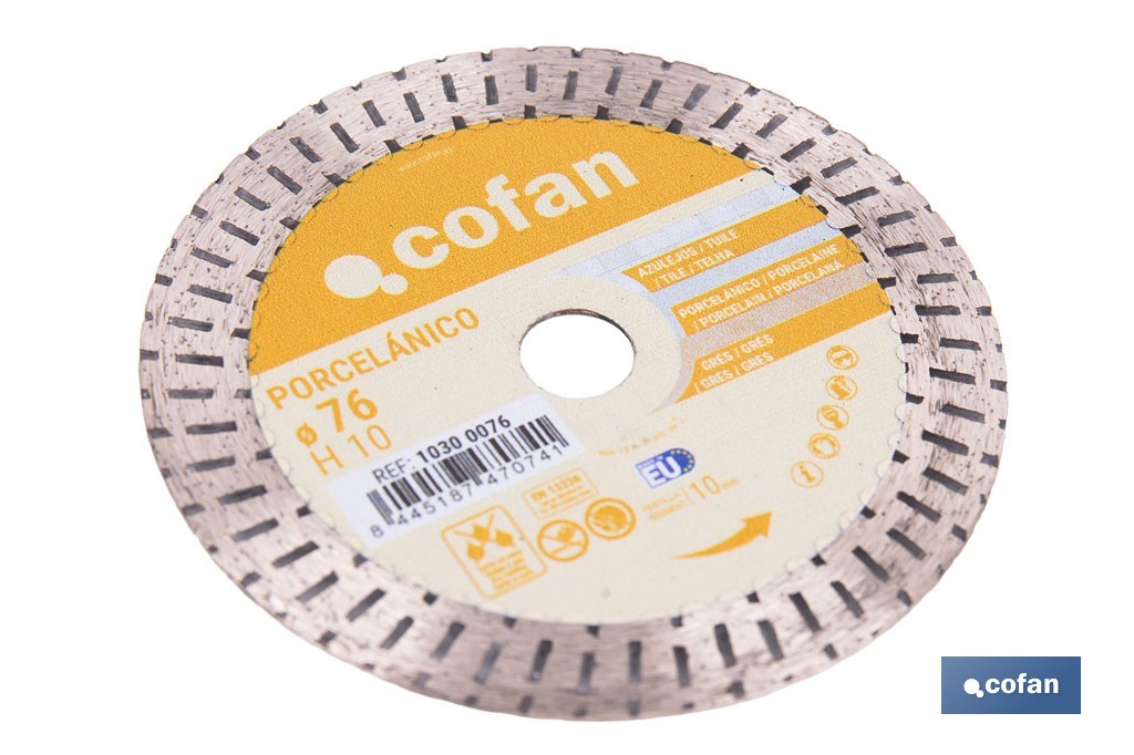 Disco de diamante porcelánico Ø76 mm | Corte en seco de gres, cerámica y azulejos | Compatible con mini amoladora Cofan - Cofan