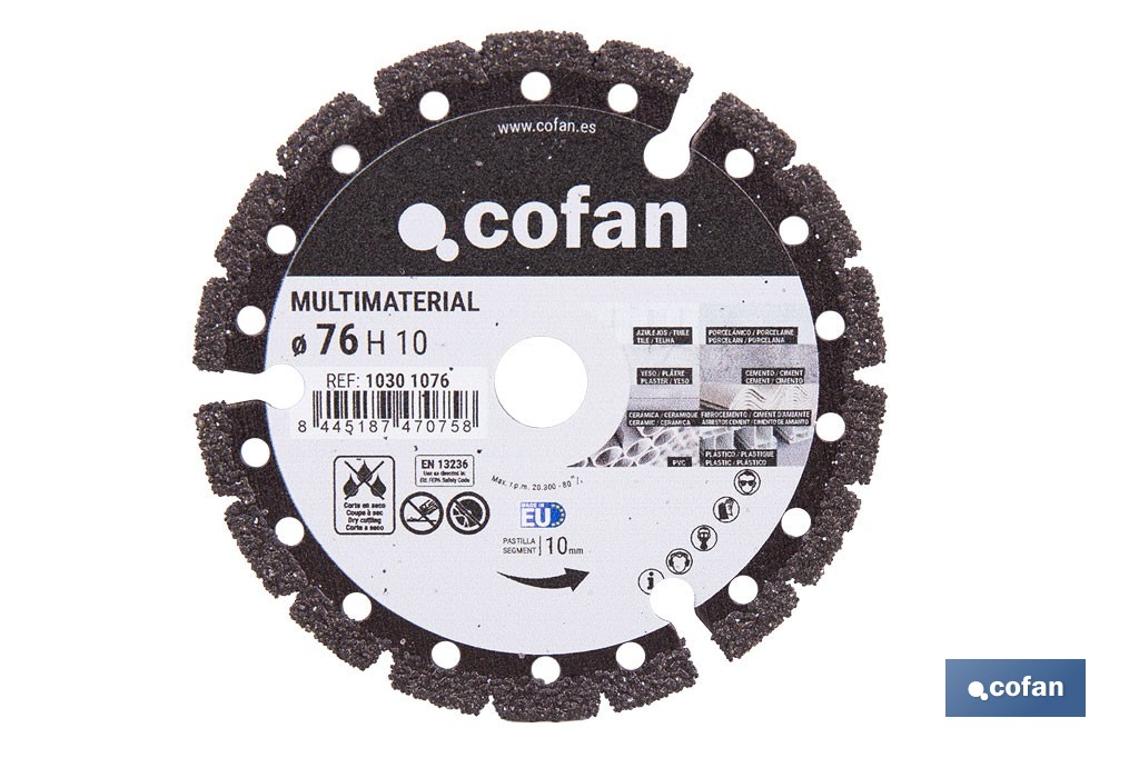 Disco de diamante multimaterial Ø76 mm | Corte en seco de múltiples materiales | Compatible con mini amoladora Cofan - Cofan